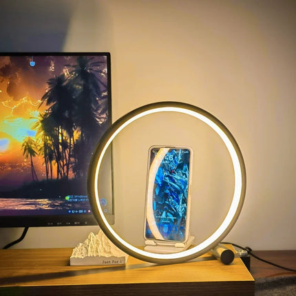 Dimmable LED Nightstand Lamp with Halo Ring Design | Minimalist Home Decor for Cozy Lighting