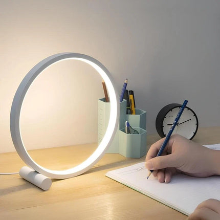 Dimmable LED Nightstand Lamp with Halo Ring Design | Minimalist Home Decor for Cozy Lighting