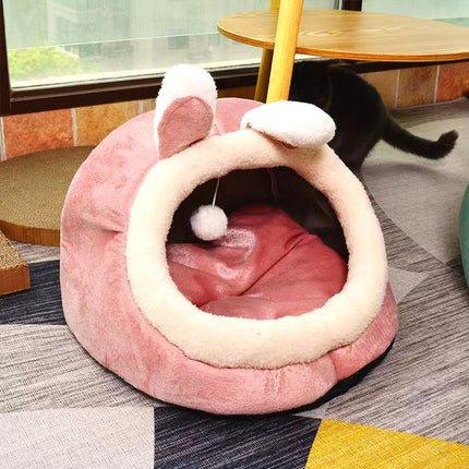 Dog Cat Bed in Pink Rabbit Design with Cozy Cloth Material | All-Season Comfort for Cats and Dogs