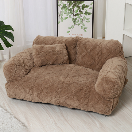 Dog Beds with Raised Edges, Velour Dog Couch with Bolster