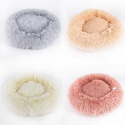 Round Plush Pet Bed for Small Dogs and Cats with Soft Vegan Fur | Calming Design for Ultimate Comfort