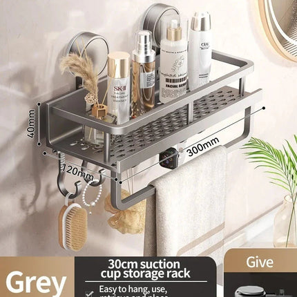 Bathroom Shelf with Suction Cup, Aluminum Shower Shelf with Hooks for Bathroom Storage – image 6