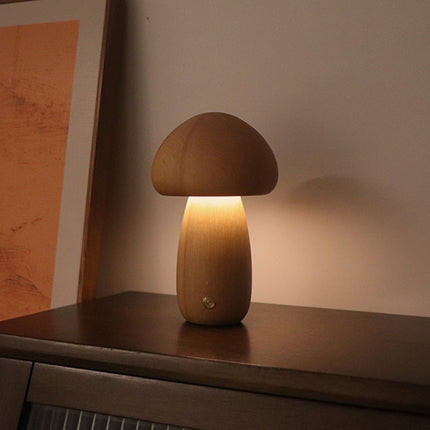 Wooden Mushroom LED Night Light with Touch Switch | Creative Cozy Decor for Warm Ambiance