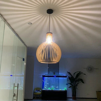 Wood Pendant Light Fixture, Rustic Hanging Lamp with Adjustable Black Cord – image 14