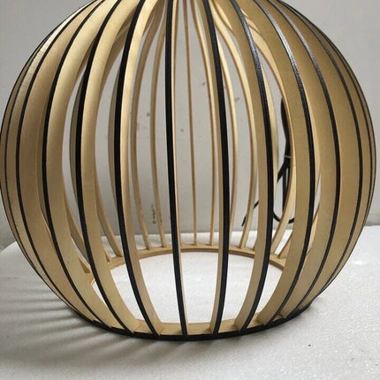 Wood Pendant Light Fixture, Modern Chandelier with Natural Wooden Cage, Rustic Hanging Lamp with Adjustable Black – image 24