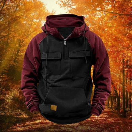 Mens Hoodie, Color Block Quarter Zip Hoodie with Kangaroo Pocket – image 6