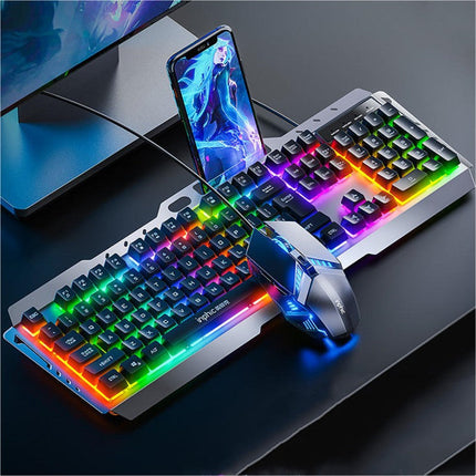 Gaming Keyboard and Mouse Combo, Rainbow Light Computer Keyboard with Phone Holder, Gaming Mouse with Comfort Grip