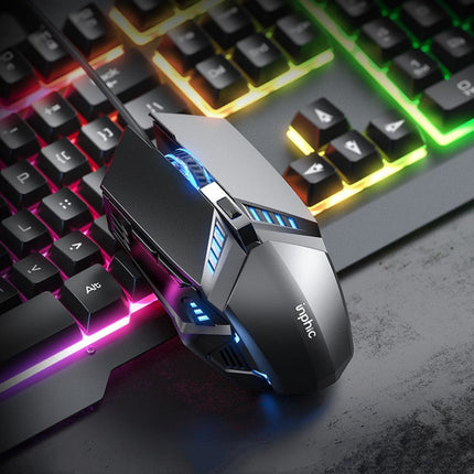 Gaming Keyboard and Mouse Combo, Rainbow Light Computer Keyboard with Phone Holder