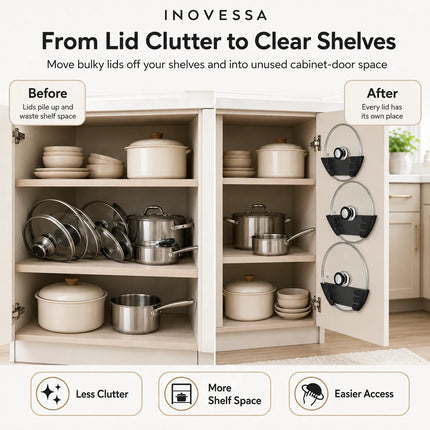 Pot and Pan Lid Organizer for Cabinet Door Storage
