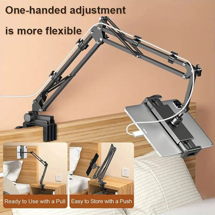 Adjustable Tablet Holder with Rotatable Arm & Sturdy Metal Base for Hands-Free Viewing 2