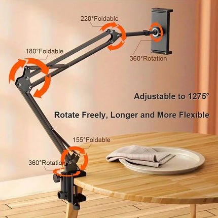 Adjustable Tablet Holder with Rotatable Arm & Sturdy Metal Base for Hands-Free Viewing 5