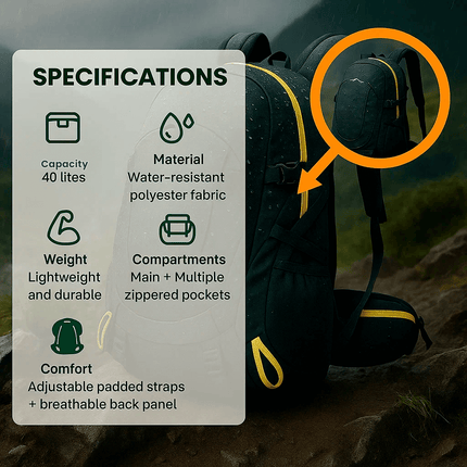 Adventure Ready | 40L Waterproof Hiking Backpack with Ergonomic Design | Lightweight and Spacious for Outdoor Adventures 2