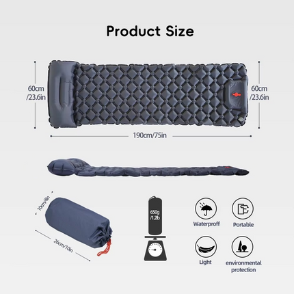 Adventure Ready | Inflatable Camping Sleeping Pad with Built-in Pillow | Lightweight Self-Inflating Air Cushion for Comfort 4