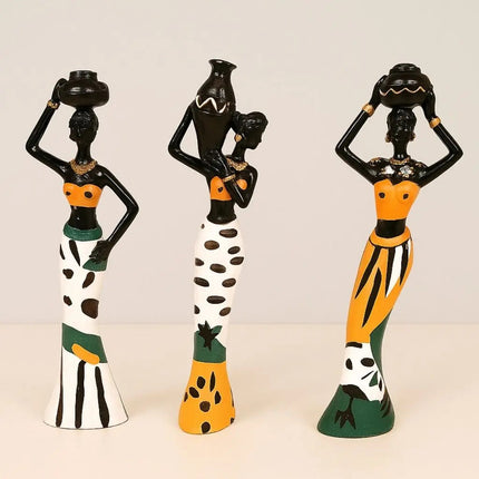 African Figurines Set of 3, Hand Painted Collectible Figurines, African Art for Living Room Decor, Collectibles for Mantel