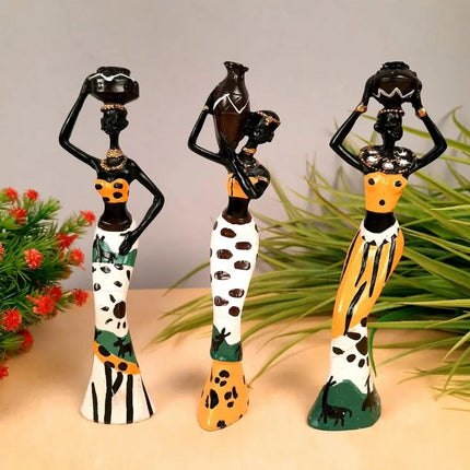 African Figurines Set of 3, Hand Painted Collectible Figurines