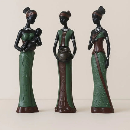 African Figurines Set of 3, African Art for Living Room Decor
