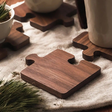 Wooden Coasters for Drinks, Walnut Puzzle Coasters Set of 4