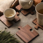 Wooden Coasters for Drinks, Walnut Puzzle Coasters Set of 4, Cup Coasters for Coffee Table and Tea Time