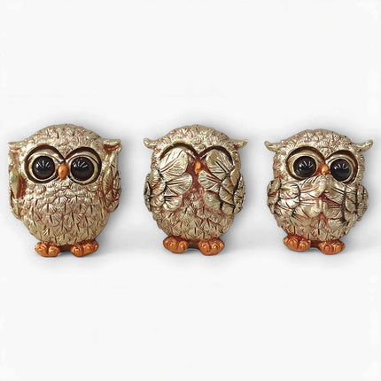 Owl Figurines Set of 3, Gold Owl Statue for Home Decor, Hand Carved Animal Figurine for Bookshelf Decor and Mantel Decor