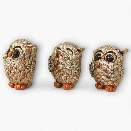 Owl Figurines Set of 3, Hand Carved Animal Figurine for Bookshelf Decor and Mantel Decor