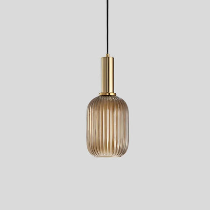 Ceiling Light Fixture, Kitchen Island Pendant Light, Vintage Glass Hanging Light with Striped Shade for Dining Table