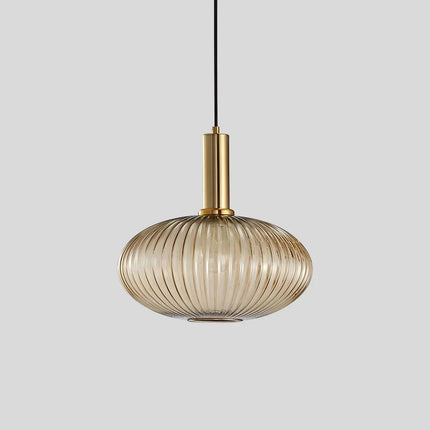 Ceiling Light Fixture, Vintage Glass Hanging Light with Striped Shade for Dining Table