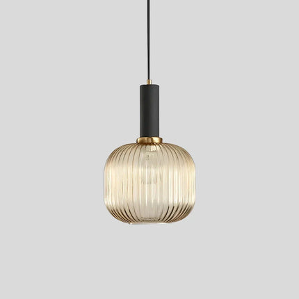 Ceiling Light Fixture, Vintage Glass Hanging Light with Striped Shade for Dining Table – image 5