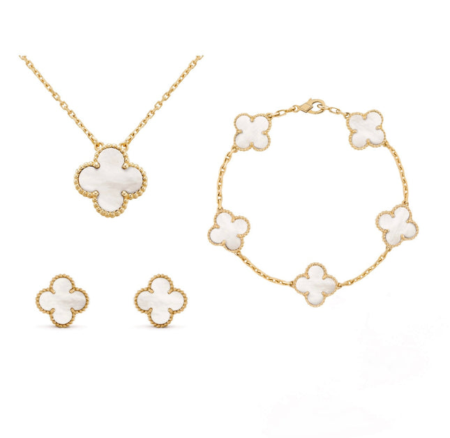 Amber Clover Jewelry Set | 3-in-1 Necklace, Bracelet & Earrings with Adjustable Length | Elegant Accessory for Any Occasion 0