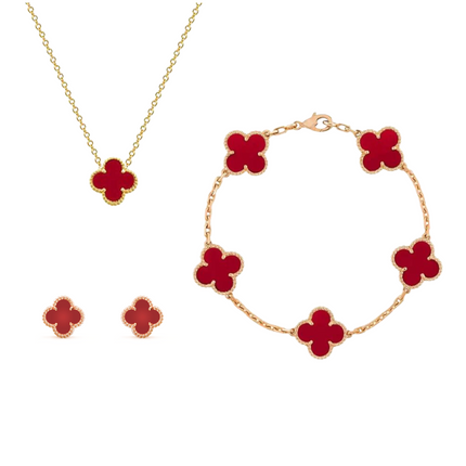 Amber Clover Jewelry Set | 3-in-1 Necklace, Bracelet & Earrings with Adjustable Length | Elegant Accessory for Any Occasion 6