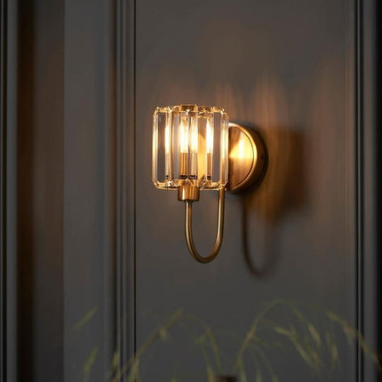 Antique Brass Wall Light | Elegant Sconce with Faceted Glass Shade | Timeless Illumination for Any Space 0