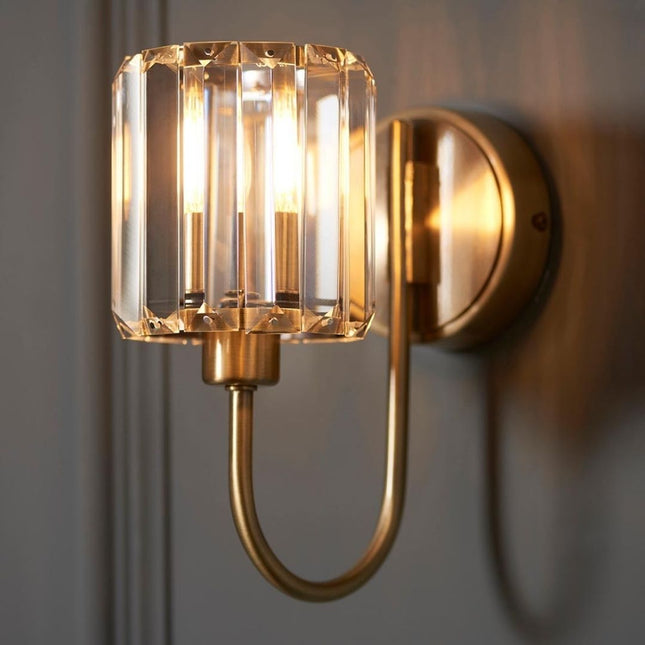 Antique Brass Wall Light | Elegant Sconce with Faceted Glass Shade | Timeless Illumination for Any Space 1
