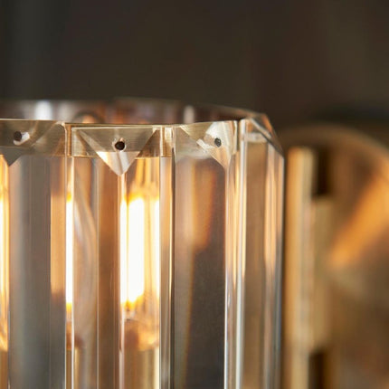 Antique Brass Wall Light | Elegant Sconce with Faceted Glass Shade | Timeless Illumination for Any Space 2