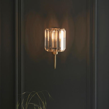 Antique Brass Wall Light | Elegant Sconce with Faceted Glass Shade | Timeless Illumination for Any Space 3