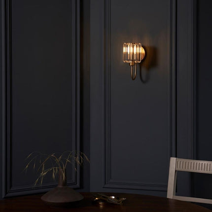 Antique Brass Wall Light | Elegant Sconce with Faceted Glass Shade | Timeless Illumination for Any Space 4