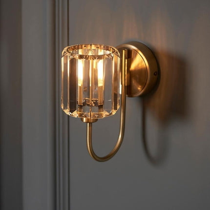 Antique Brass Wall Light | Elegant Sconce with Faceted Glass Shade | Timeless Illumination for Any Space 5