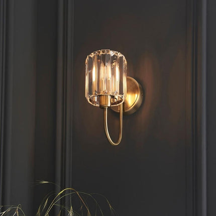 Antique Brass Wall Light | Elegant Sconce with Faceted Glass Shade | Timeless Illumination for Any Space 6