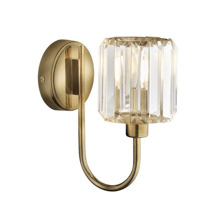 Antique Brass Wall Light | Elegant Sconce with Faceted Glass Shade | Timeless Illumination for Any Space 7