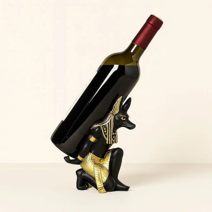 Wine Bottle Holder, Anubis Egyptian Statue, Countertop Wine Holder for a Single Bottle, Egyptian Sculpture for Bar Decor