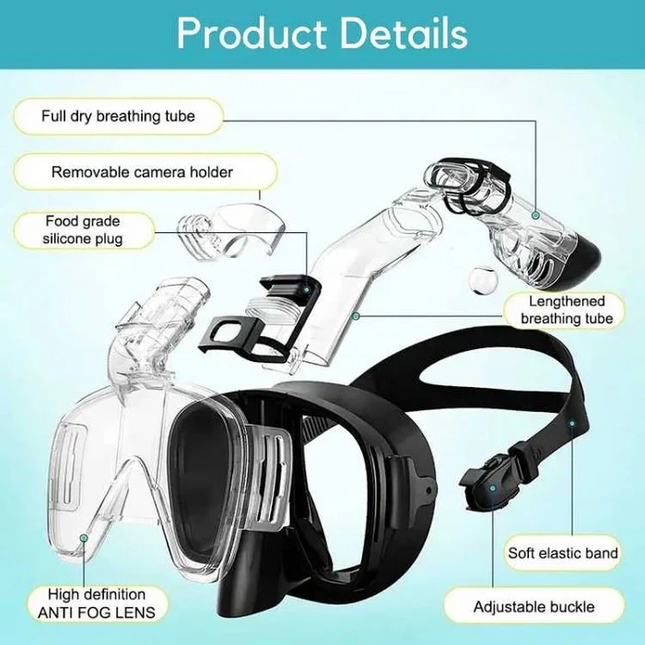 Aqua Explorer | Full Face Snorkeling Mask with Dry Top System | 180° Panoramic View for Effortless Breathing 1