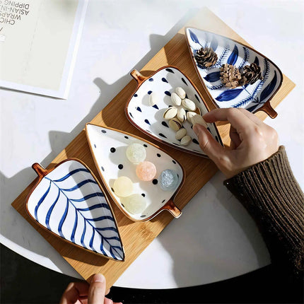 Ceramic Plate Set, Leaf Shaped Serving Plates, Sushi Plate, Dessert Plates for Snacks and Appetizers