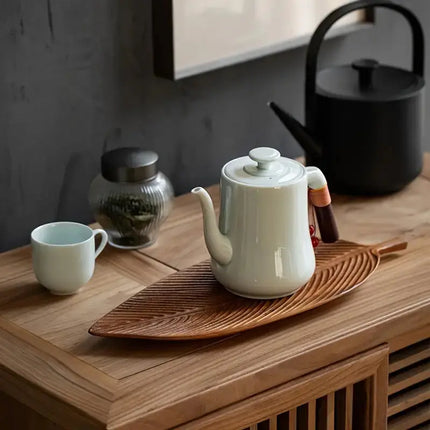 Wooden Serving Tray with Handle, Leaf Shaped Fruit Tray – image 4