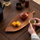 Wooden Serving Tray with Handle, Leaf Shaped Fruit Tray, Fruit Platter for Snacks, Coffee Table Tray