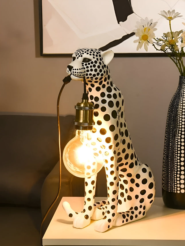 Art Deco Leopard Table Lamp with Edison Bulb Design | Unique Lighting for Home Decor 0