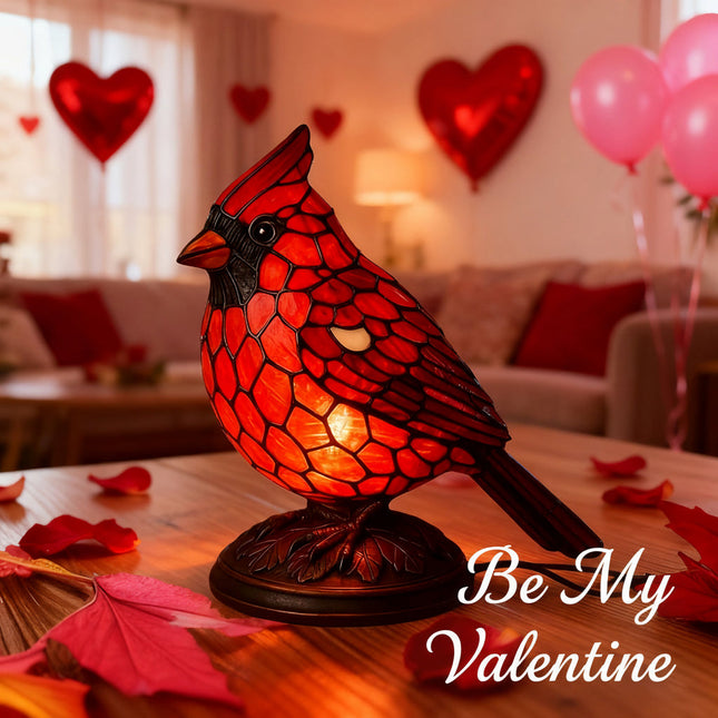 Art Glass Table Lamp with Red Cardinal Bird Design | USB Powered for Cozy Ambiance 1