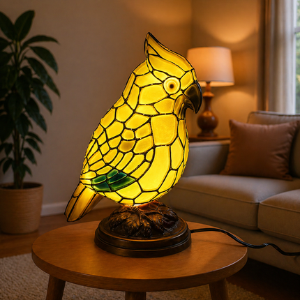 Art Glass Table Lamp with Red Cardinal Bird Design | USB Powered for Cozy Ambiance 5