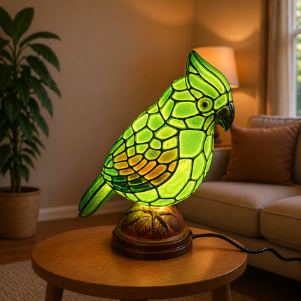 Art Glass Table Lamp with Red Cardinal Bird Design | USB Powered for Cozy Ambiance 6