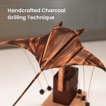 Artisan Wooden Manta Ray Automaton | Hand-Cranked Kinetic Sculpture for Unique Desk Decor 1