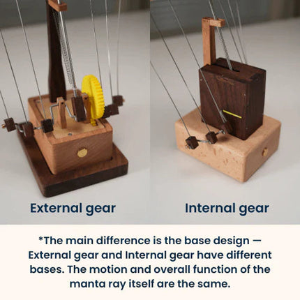 Artisan Wooden Manta Ray Automaton | Hand-Cranked Kinetic Sculpture for Unique Desk Decor 2