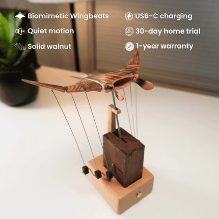 Artisan Wooden Manta Ray Automaton | Hand-Cranked Kinetic Sculpture for Unique Desk Decor 6
