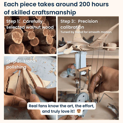 Artisan Wooden Manta Ray Automaton | Hand-Cranked Kinetic Sculpture for Unique Desk Decor 7
